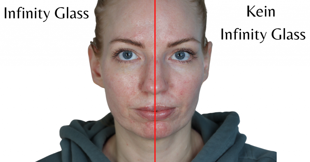 Picture of face where Infinity Glass is applied only on the left side